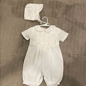 White Baby Romper with Bonnet